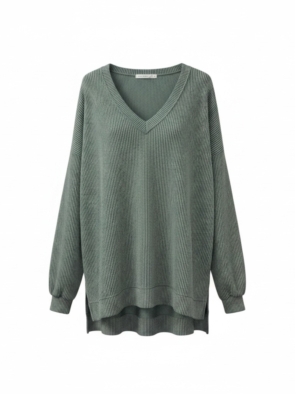 Altar'd State V-Neck Ribbed Top Sage Green Oversized Size Medium
